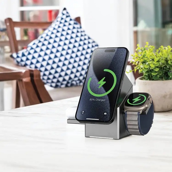 پایه شارژ وایرلس گرین لاین مدل Green Lion Power Trio 3 In 1 Wireless Charger