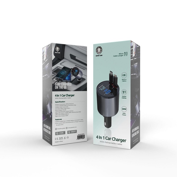 شارژر فندکی گرین لاین مدل Green Lion 4 in 1 Car Charger Gray