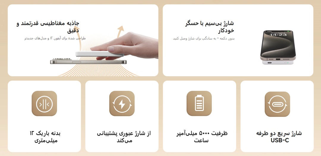 پاوربانک شیائومی مدل Magnetic ظرفیت 5000 میلی آمپر