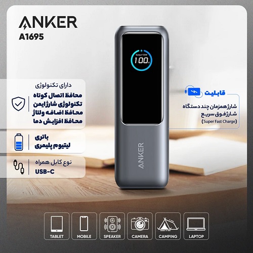 پاوربانک 100 وات انکر مدل A1695 ظرفیت 25000 میلی آمپر ساعت