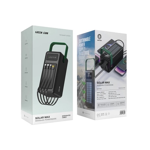 پاوربانک گرین لاین مدل solar max gl-p974 ظرفیت 80000 میلی آمپر