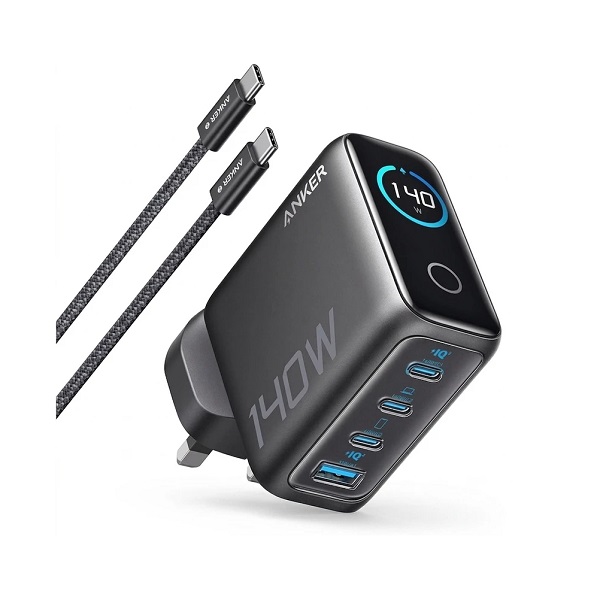 شارژر دیواری 140 وات 4 پورت انکر مدل B0DPKP7RD8 به همراه کابل USB-C به طول 1.5 متر