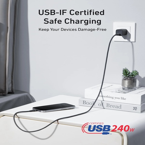 کابل تبدیل USB-C به USB-C انکر مدل A82E2 طول 1.8 متر با توان 240 وات